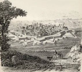 En stad skyddad av bastionsförsvar, från "The National Encyclopaedia", utgiven av William Mackenzie, London, slutet av 1800-talet.